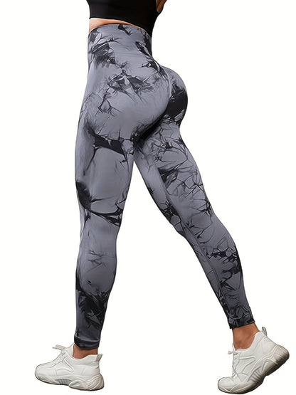 Puls Size Nude Yoga Pants Without Embarrassing Lines High Waist Hip Lift Tie Dye Yoga Fitness Nine-Point Pants