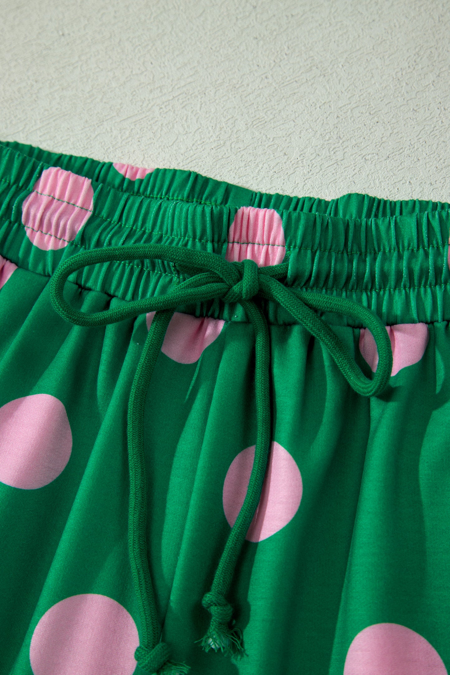 Green Polka Dot Lounge Set V Neck Tee and Shorts