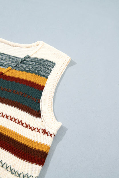 Striped Knit Button Front Sweater Vest