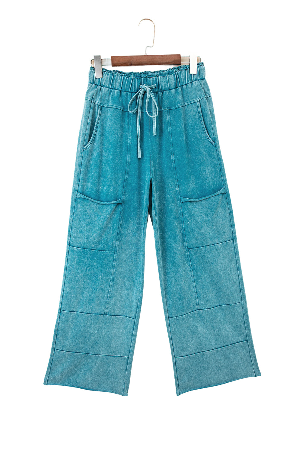Mineral Wash High Waist Wide Leg Pants with Pockets