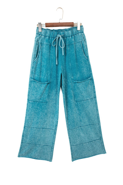 Mineral Wash High Waist Wide Leg Pants with Pockets