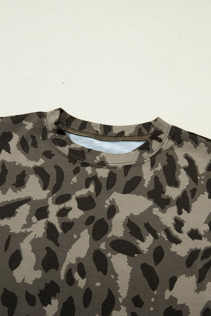 Camo Print Mock Neck Slim Tee Women Fitted Top