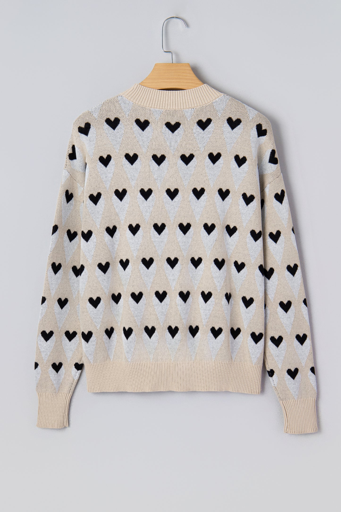 Valentine Heart Print Cozy Knit Loose Fit Sweater