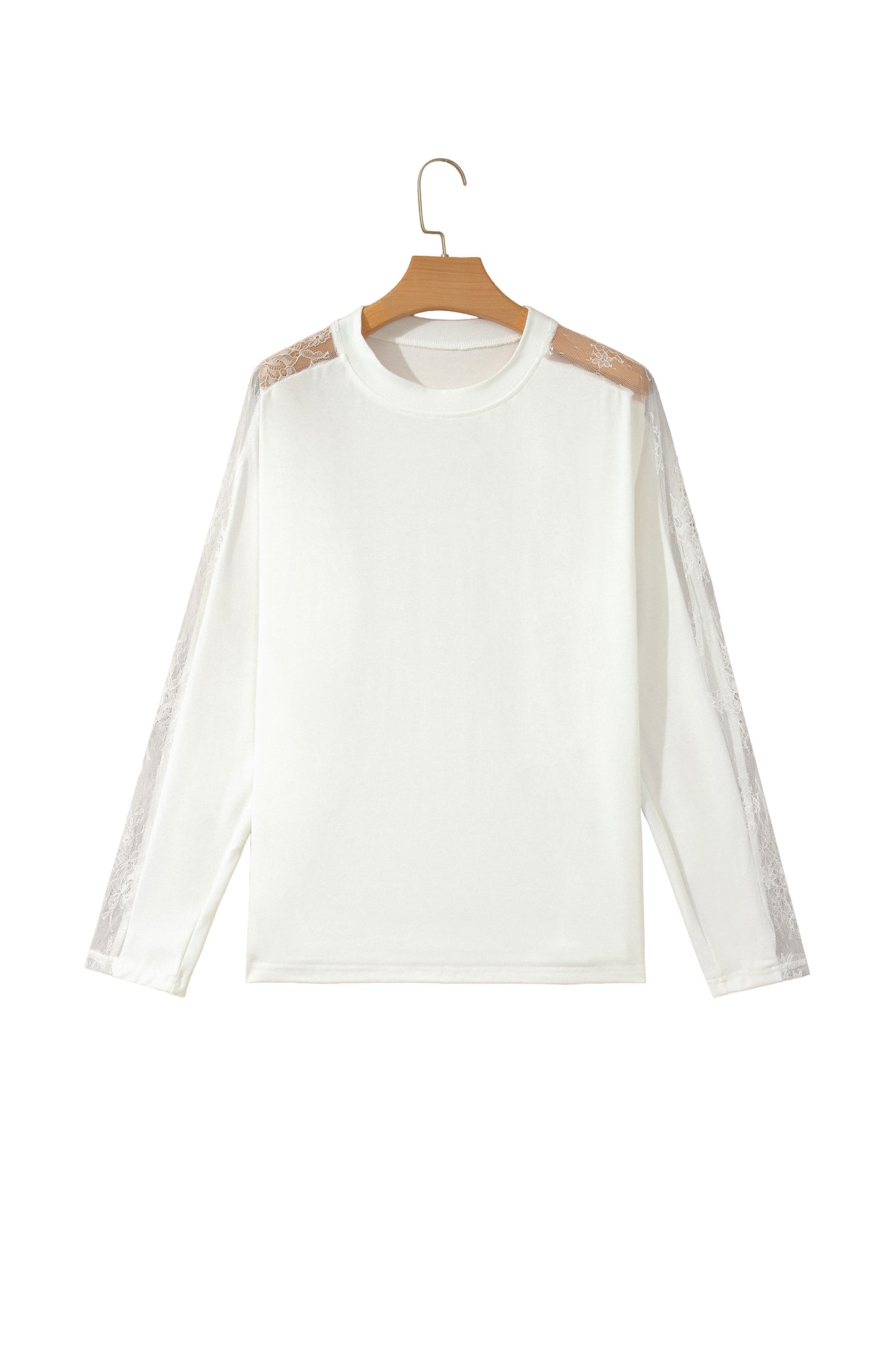 White Lace Sleeve Casual Round Neck Long Sleeve Top Women