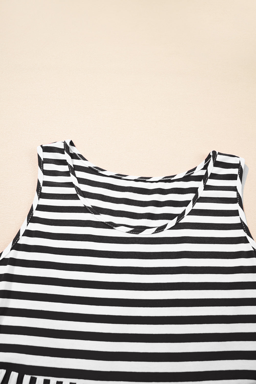 Black White Stripe U-Neck Sleeveless Loose Mini Dress