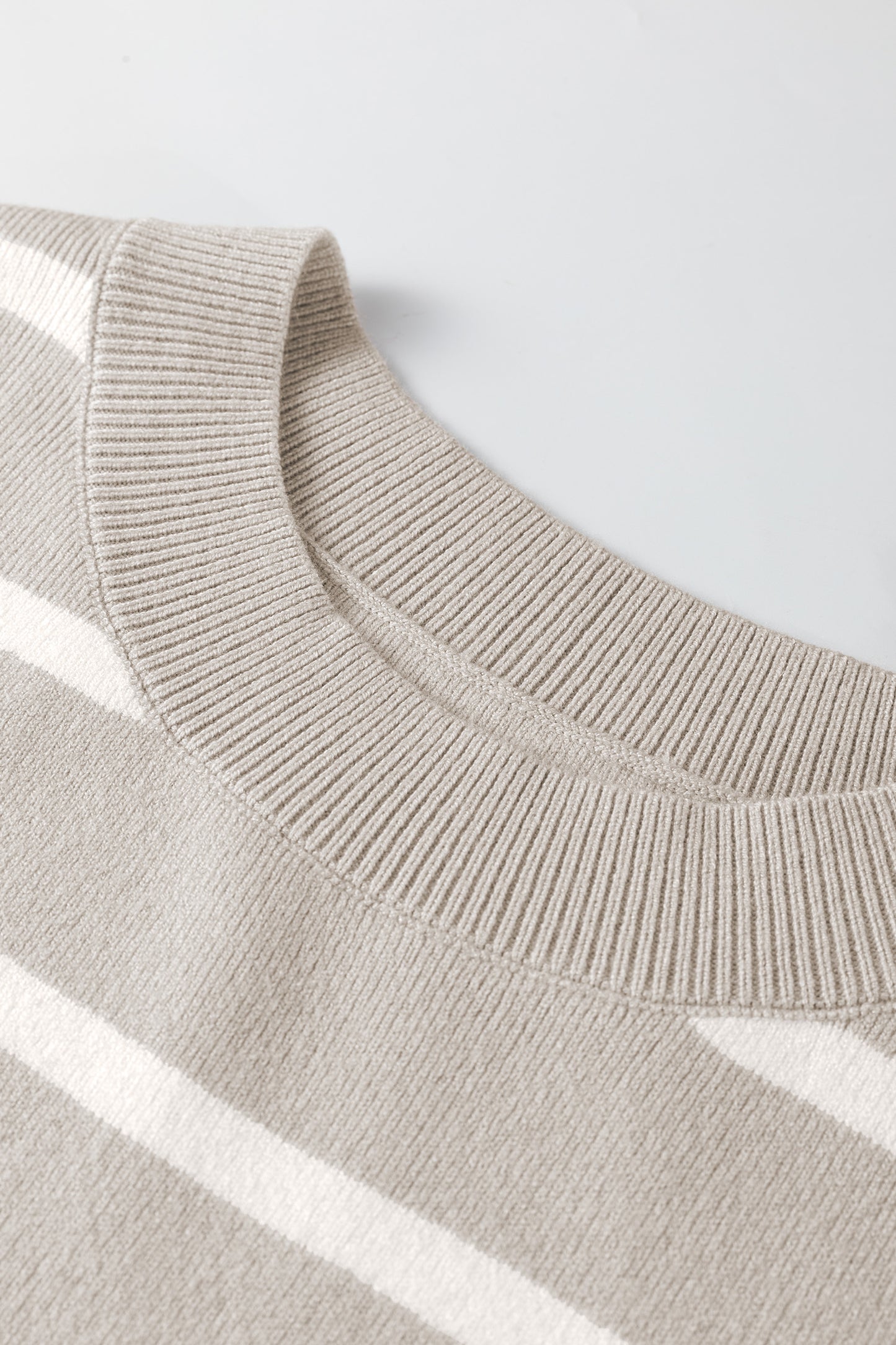 Parchment Striped Short Sleeve Crewneck Knit Sweater Top