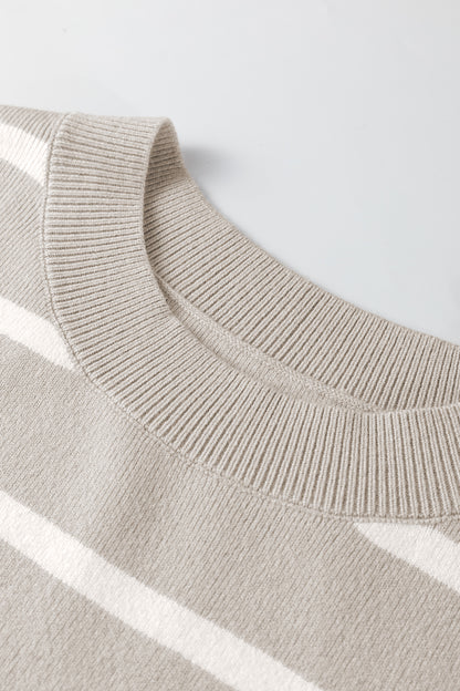 Parchment Striped Short Sleeve Crewneck Knit Sweater Top