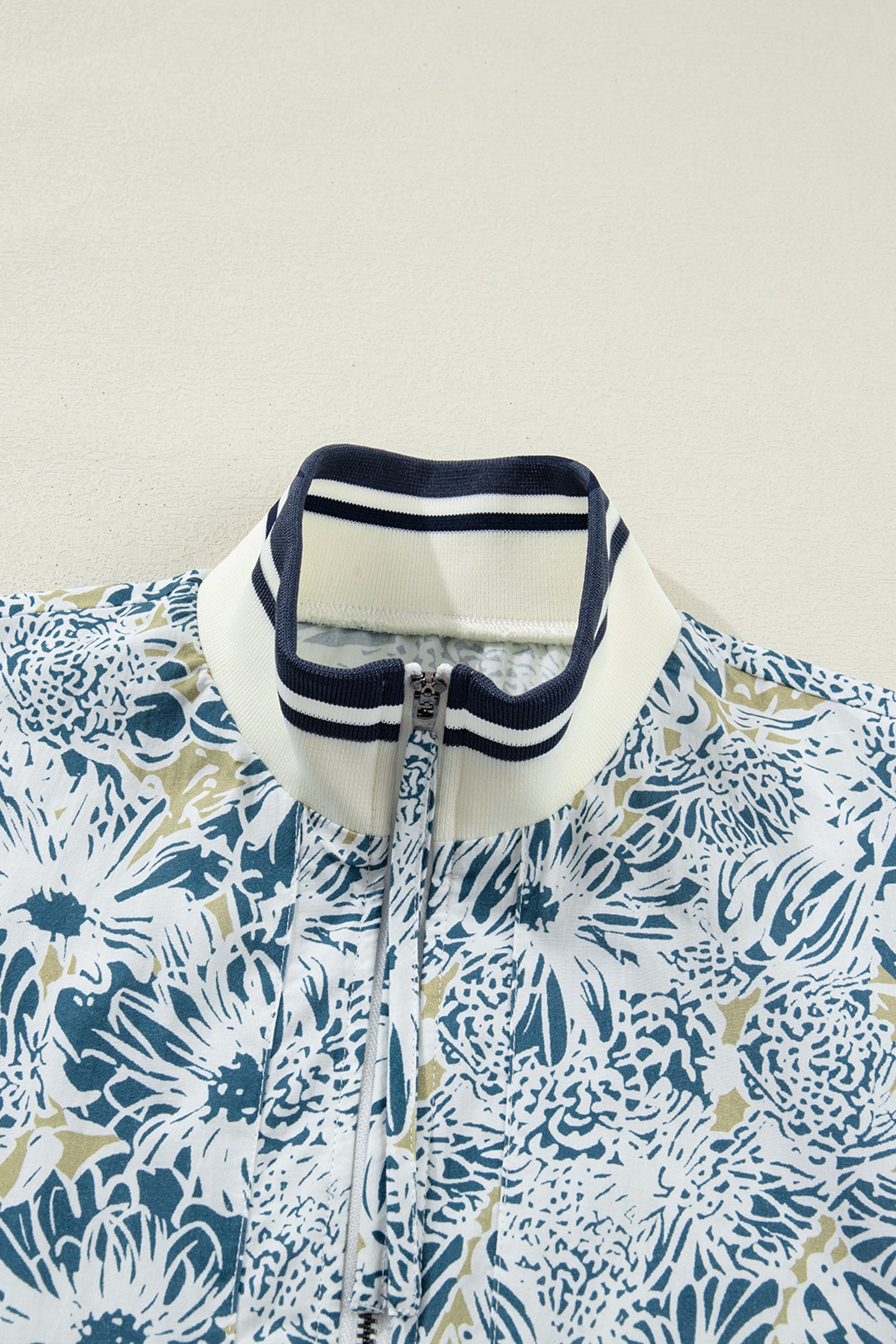 Blue Floral Zip Up Collared Mini Dress