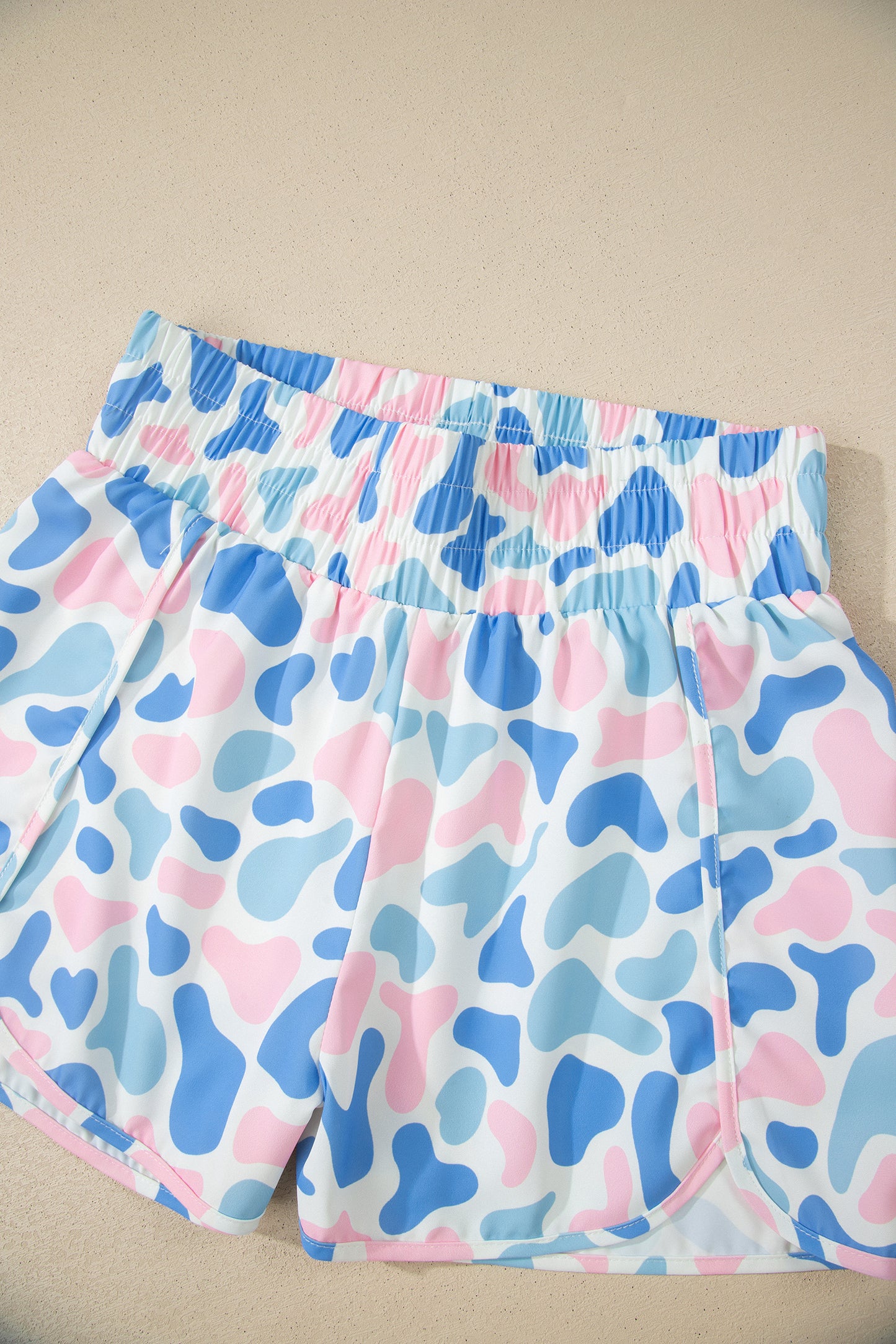 Sky Blue Western Camo Print High Waist Athleisure Shorts