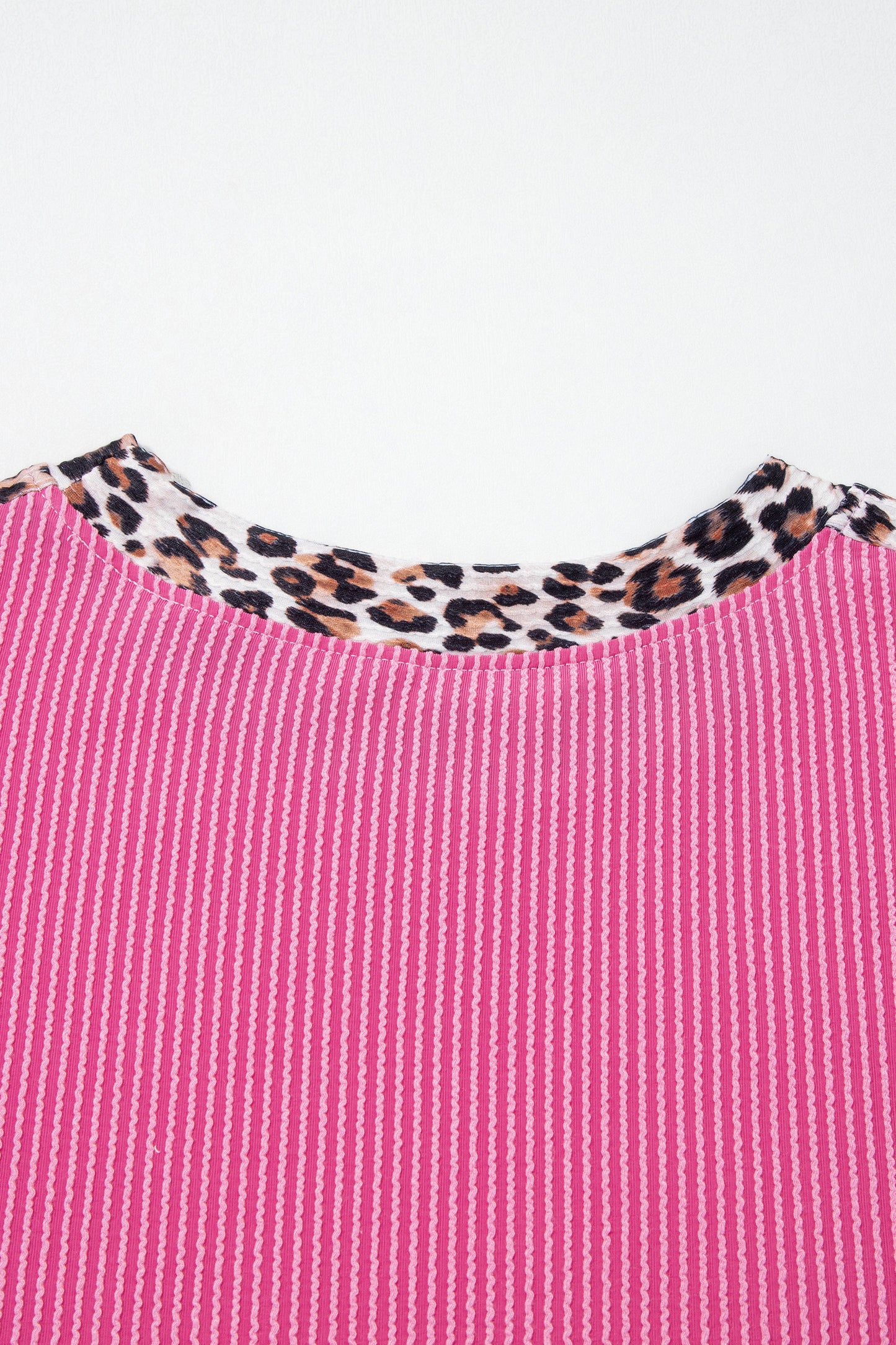 Leopard Trim Ribbed Short Sleeve Top and Shorts Set
