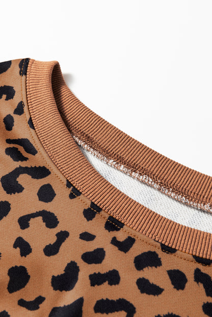 Khaki Stripe Colorblock Leopard Oversized Sweatshirt