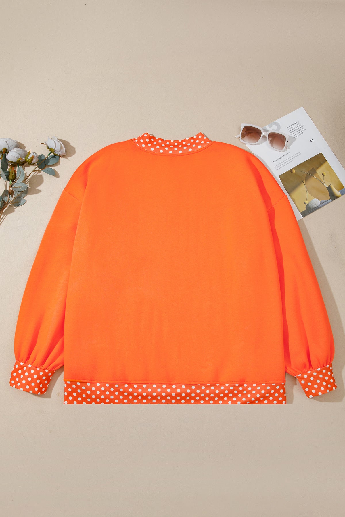 Polka Dot Trim Plus Size Crew Neck Tunic Sweatshirt