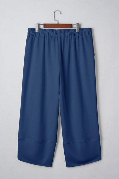 Black Plus Size Elastic Waist Asymmetrical Loose Capris Pants