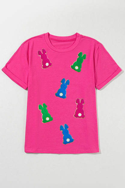 Rose Red Easter Bunny Chenille Patch Graphic Tee