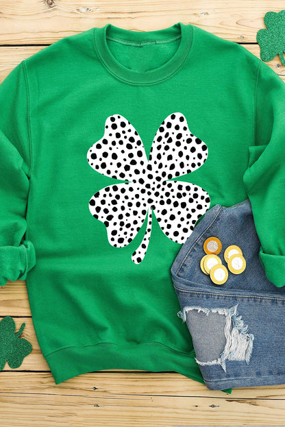Dark Green Polka Dot Clover St Patrick’s Drop Shoulder Sweatshirt