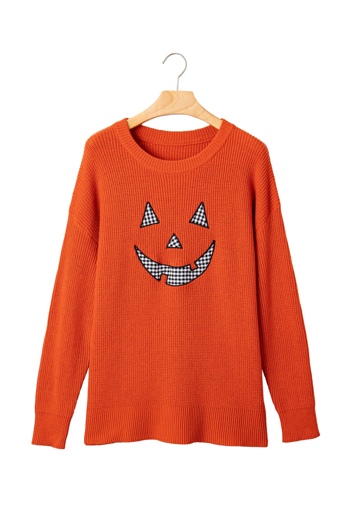 Orange Jack-O-Lantern Halloween Drop Shoulder Knit Sweater