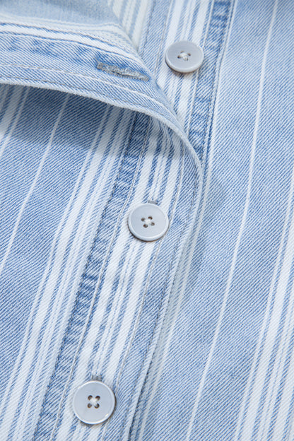 Striped Denim Shacket for Women Button Down Shirt Jacket