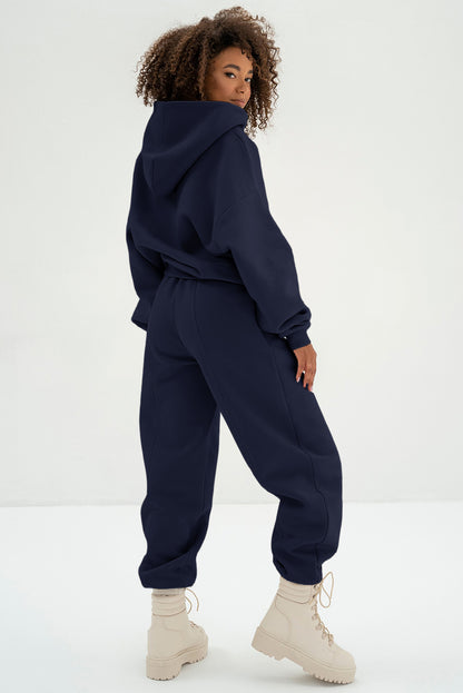 Gray Solid Exposed Seams Hoodie and Joggers Activewear Set