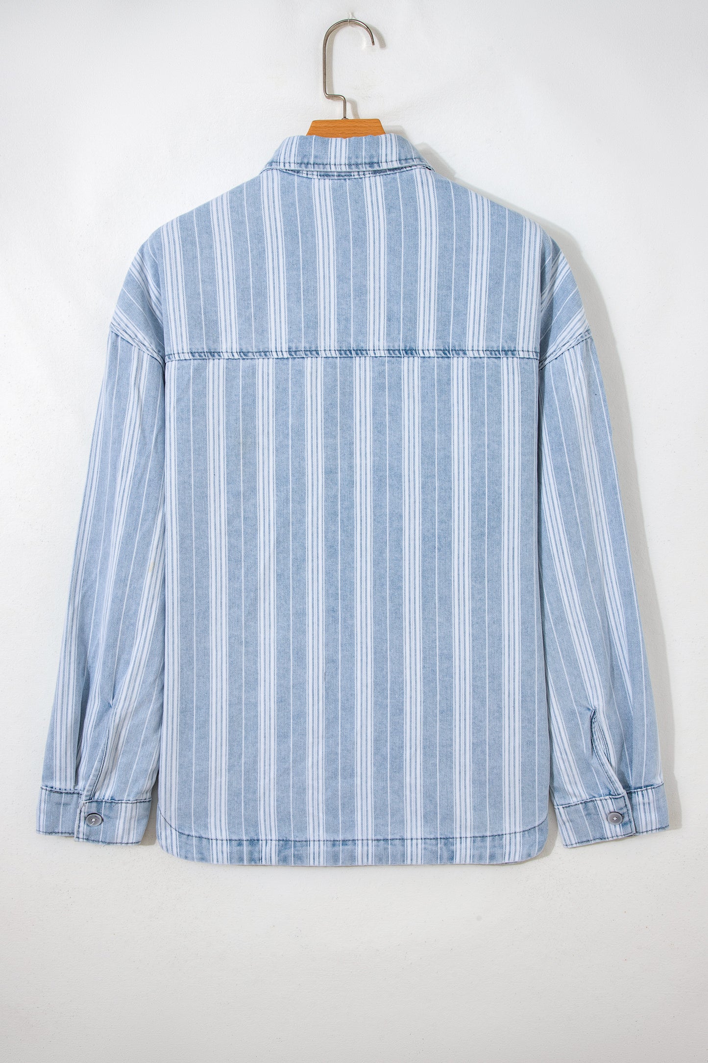 Striped Denim Shacket for Women Button Down Shirt Jacket