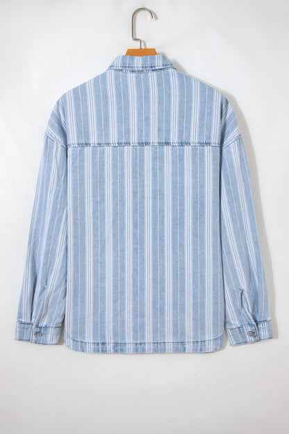 Striped Denim Shacket for Women Button Down Shirt Jacket