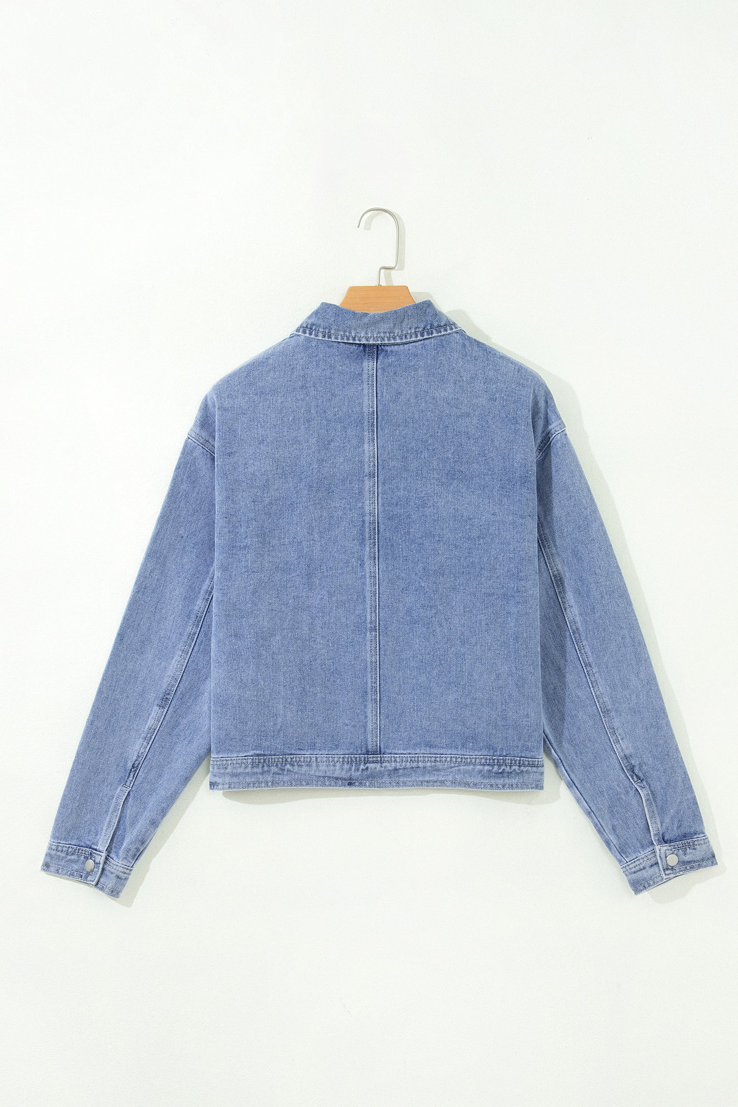 Pearl Studded Oversized Denim Zip Front Jacket