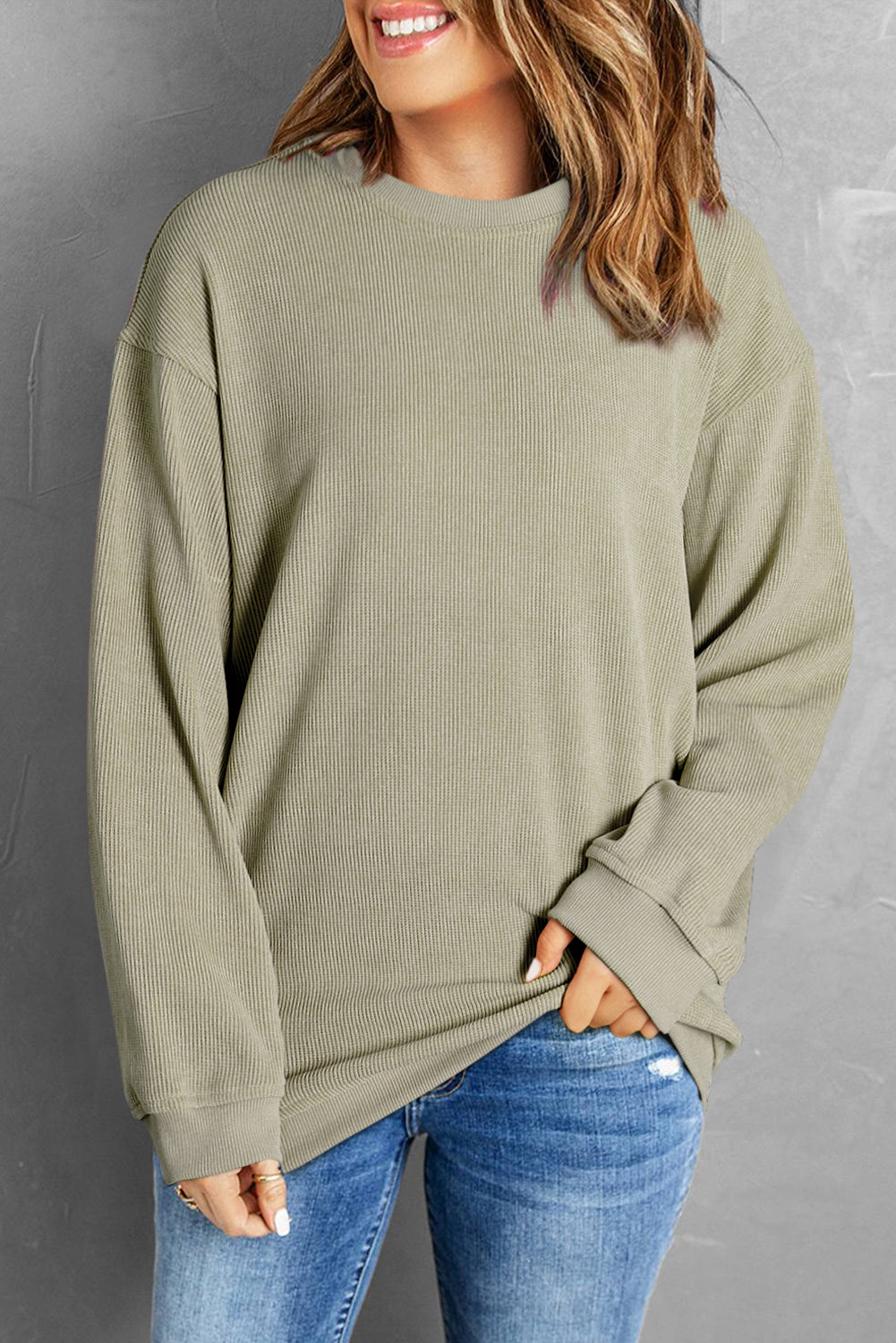 Black Ribbed Knit Crew Neck Oversized Sweatshirt