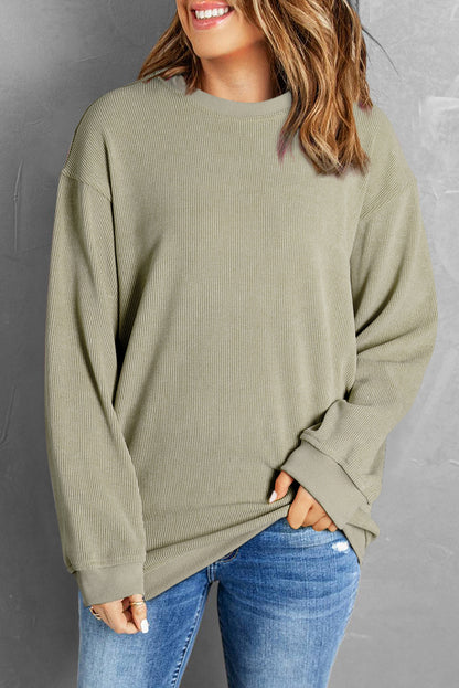 Black Ribbed Knit Crew Neck Oversized Sweatshirt