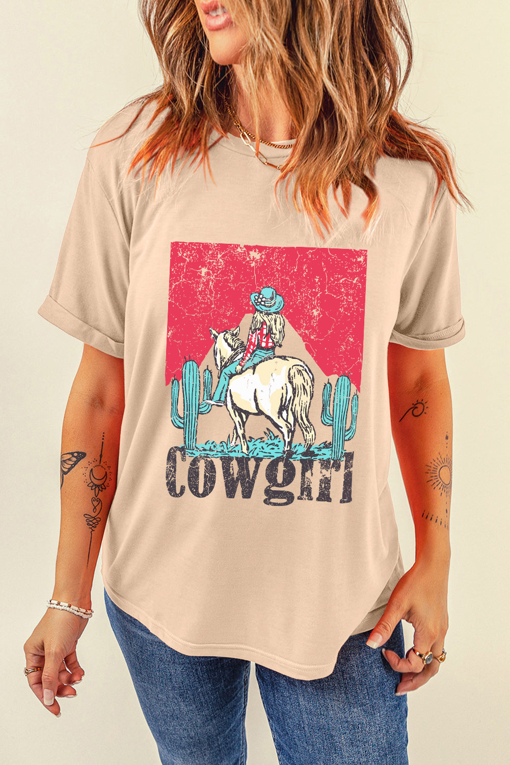 Cowgirl Western Graphic Tee Vintage Rodeo Print T Shirt