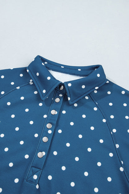 Polka Dot Button Collar Pullover Sweatshirt