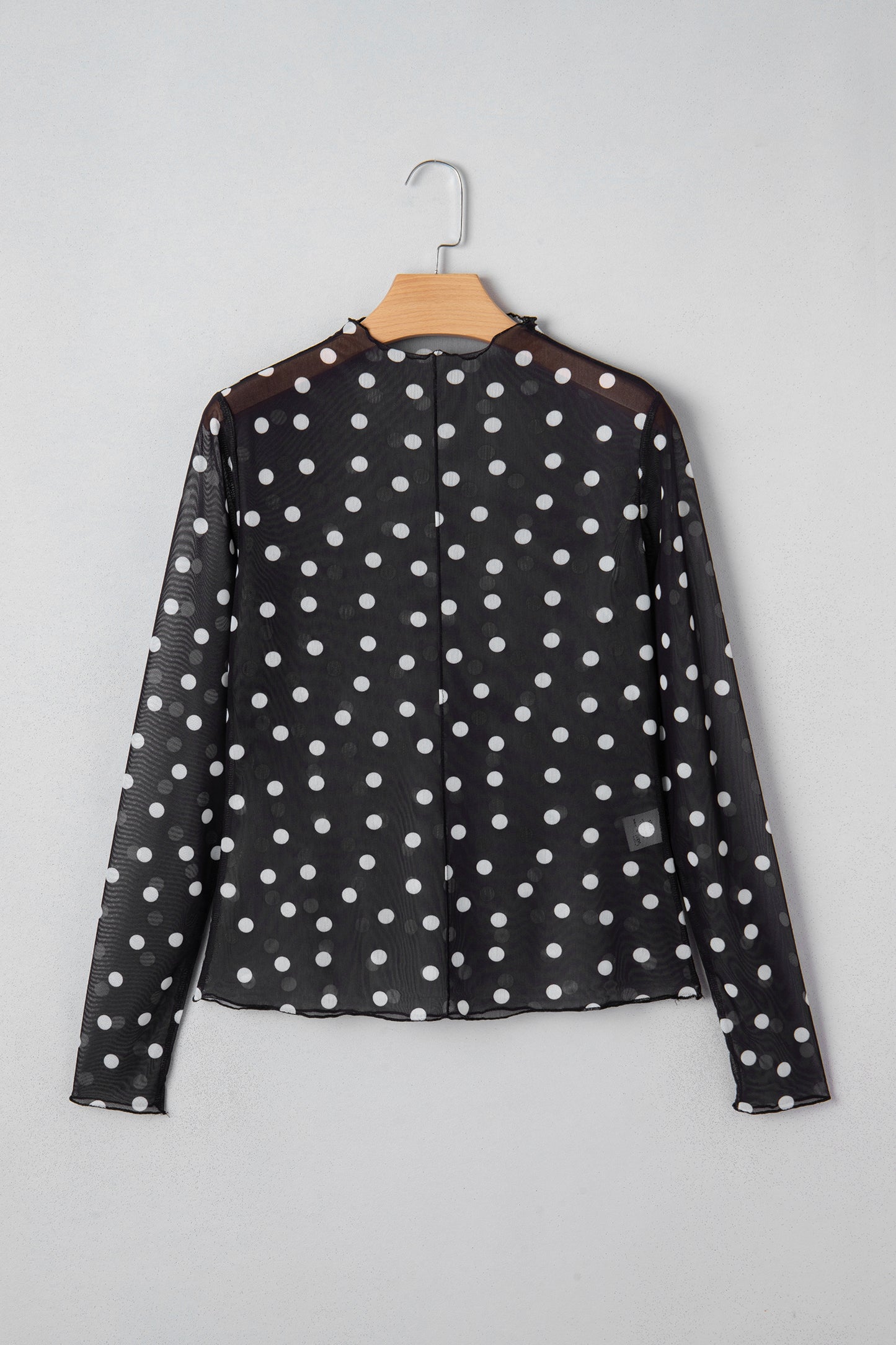 Black Polka Dot Mesh Mock Neck Long Sleeve Top