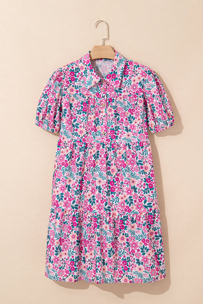Easter Floral Collared Button Mini Dress
