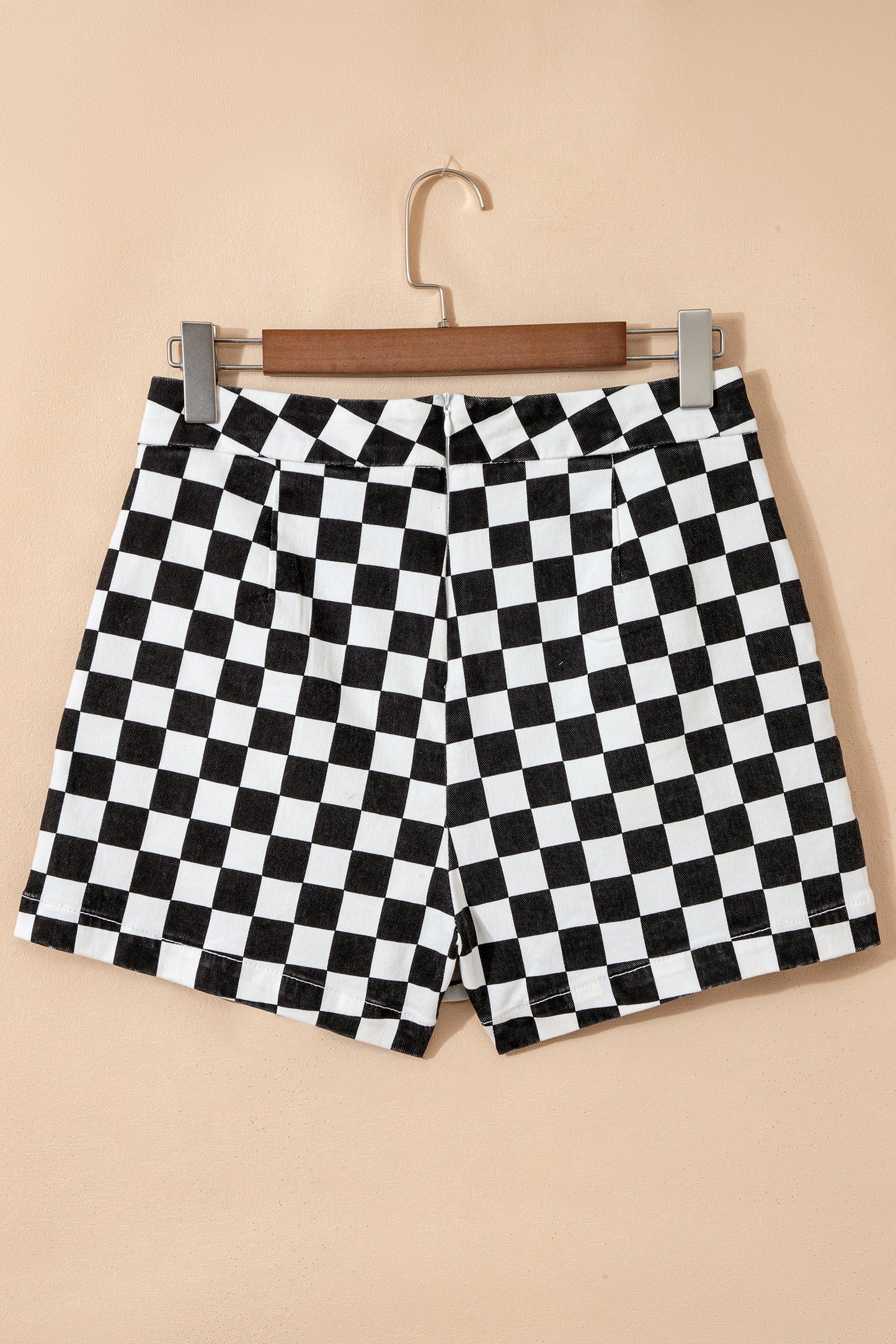 Checkered Print Overlap Denim Skort Mini Shorts