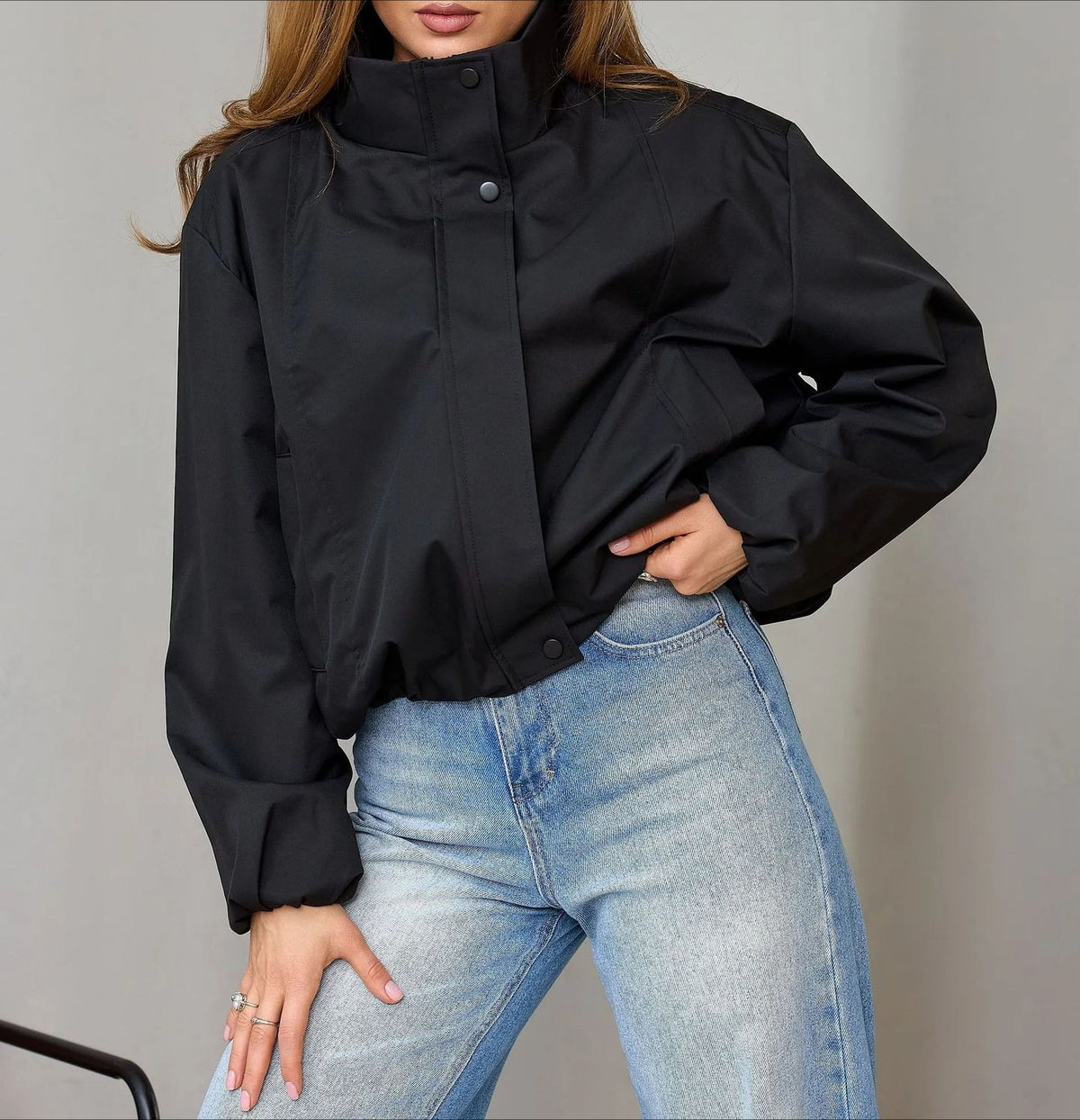 Women's Oversized Cropped Stand Collar Jacket