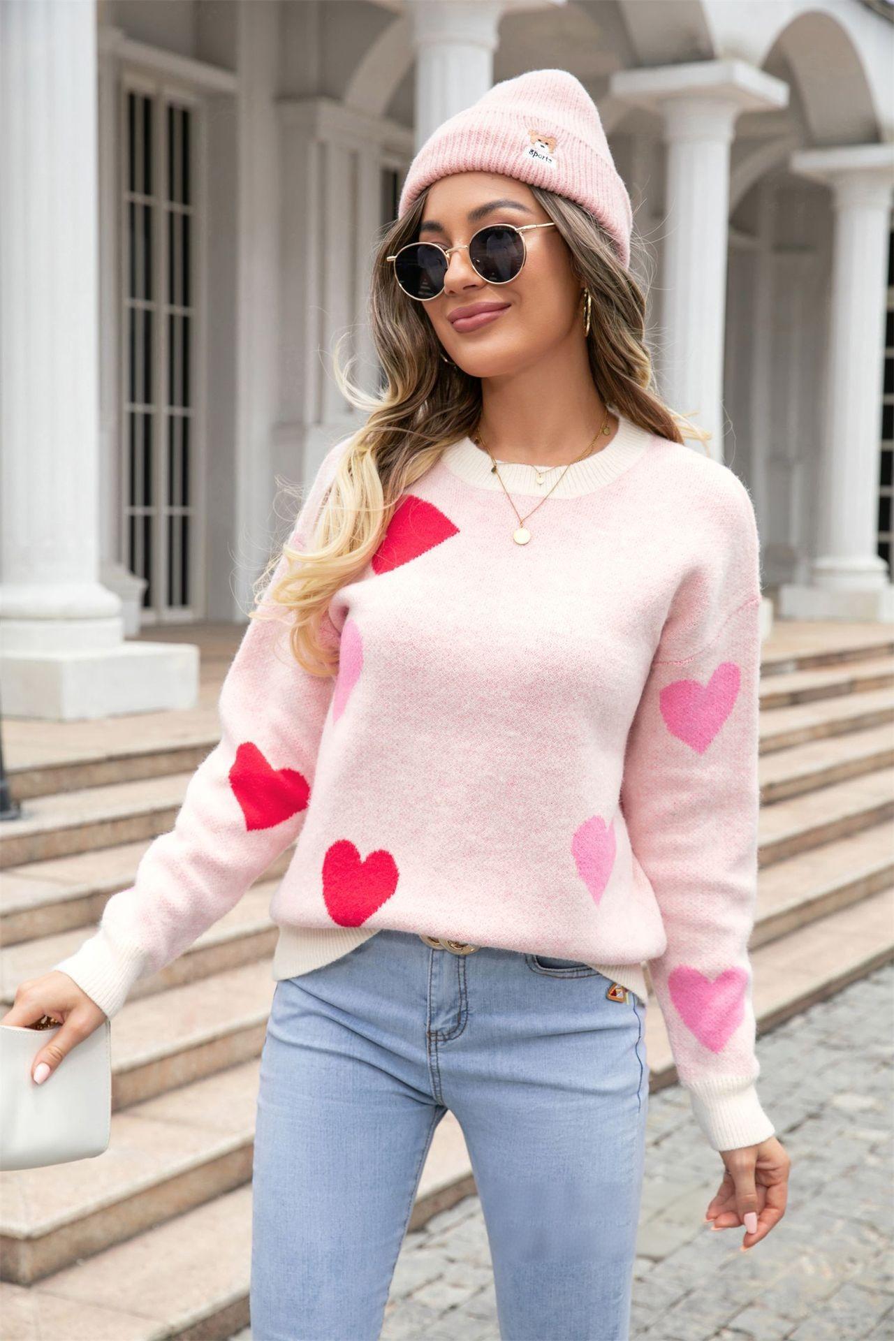 Pink Heart Knit Sweater - Valentine’s Day Pullover Top