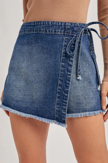 Denim Wrap Mini Skirt Women Tie Waist Casual Summer