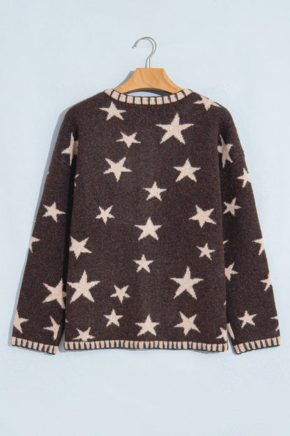 Star Pattern Knit Button Front Cardigan