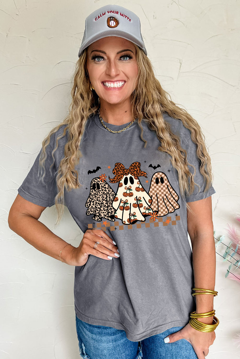 Halloween Ghost Trio Graphic Crew Neck Tee