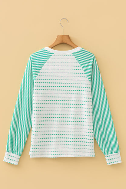 Striped Raglan Sleeve Color Block Long Sleeve Top