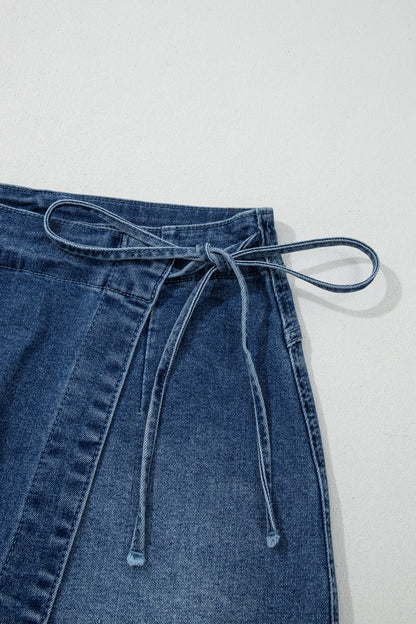 Denim Wrap Mini Skirt Women Tie Waist Casual Summer