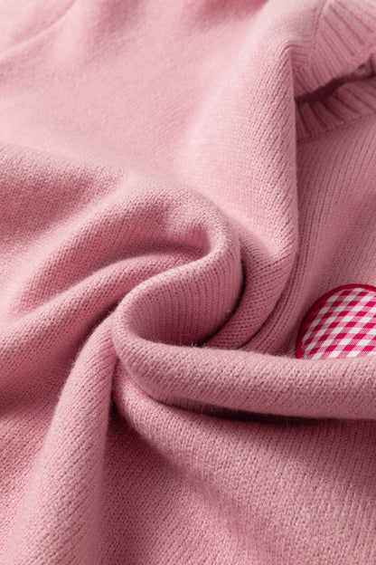 Valentine’s Day Light Pink Plaid Heart Crewneck Sweater