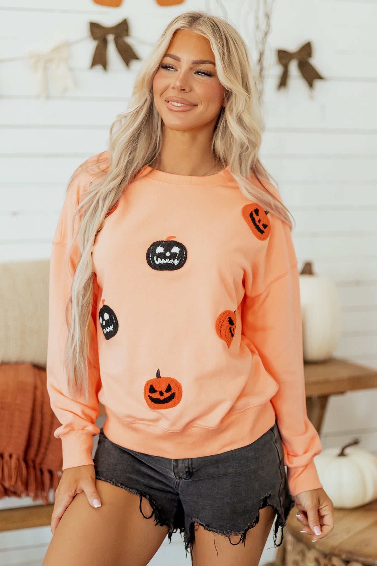 Pumpkin Sweatshirt Halloween Embroidered Oversized Fit