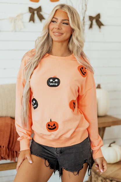 Pumpkin Sweatshirt Halloween Embroidered Oversized Fit