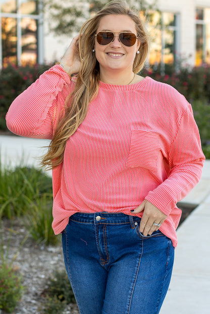 White Plus Size Ribbed Textured Long Sleeve T Shirt