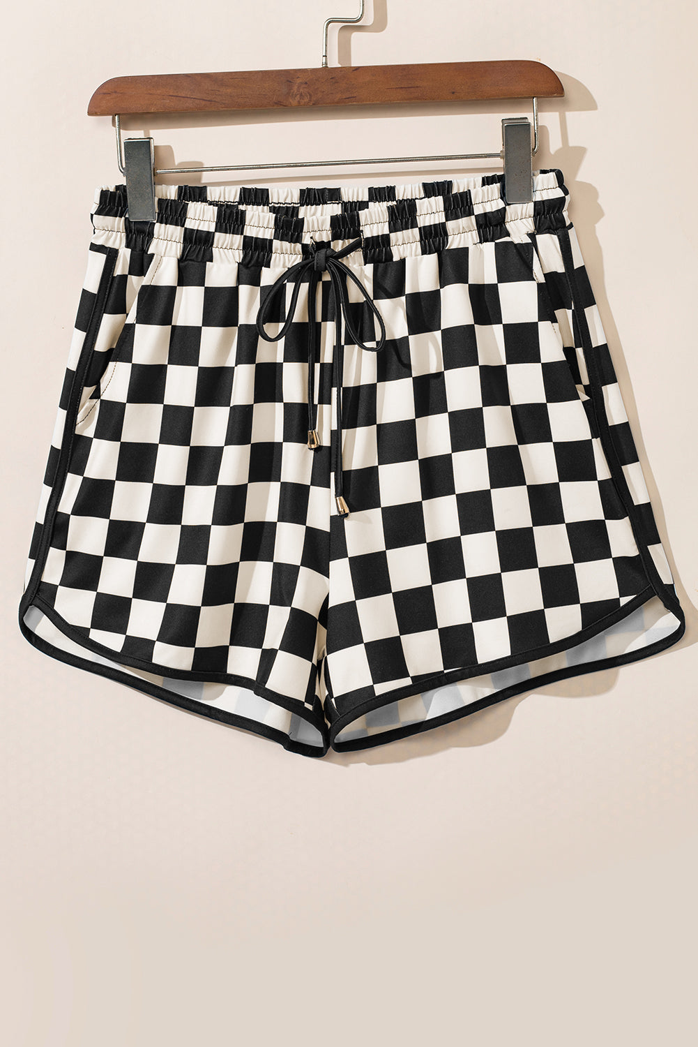 Checkered Drawstring High Waist Casual Lounge Shorts