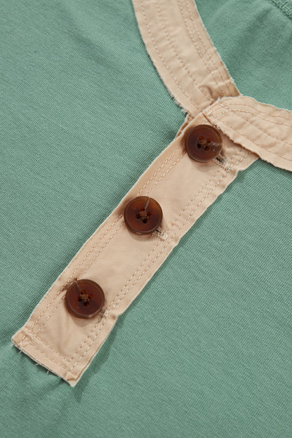Short Sleeve Contrast Trim Button Henley Tee