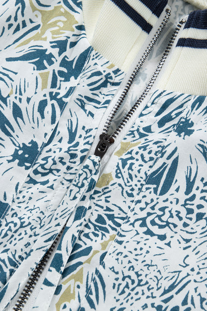 Blue Floral Zip Up Collared Mini Dress