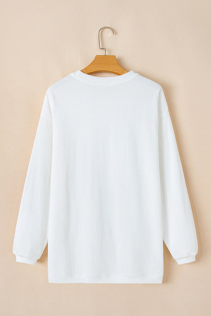 White Sequin Graphic Christmas Fashion Corded Sweatshirt