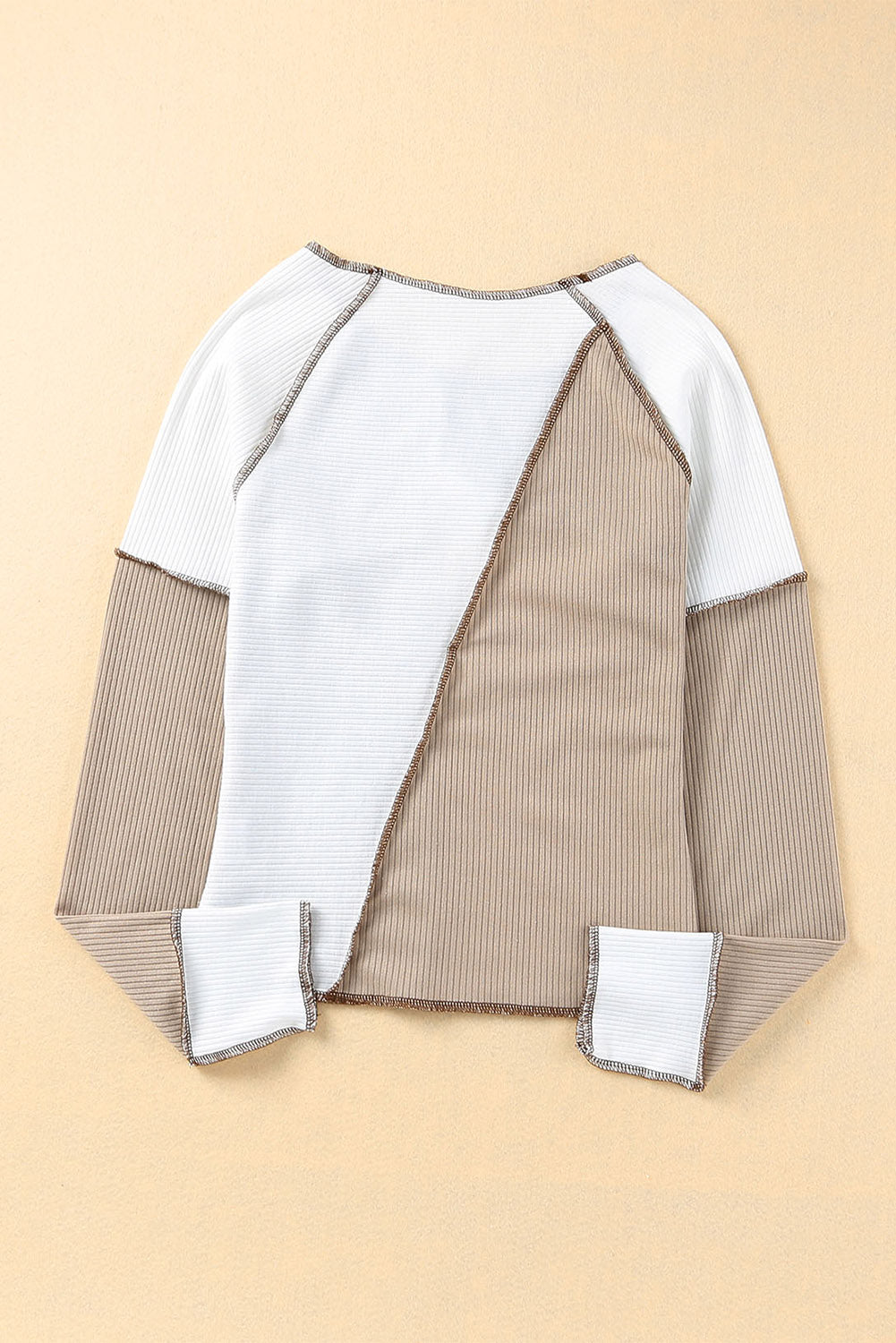 Irregular Color Block Rib Knit Long Sleeve Top