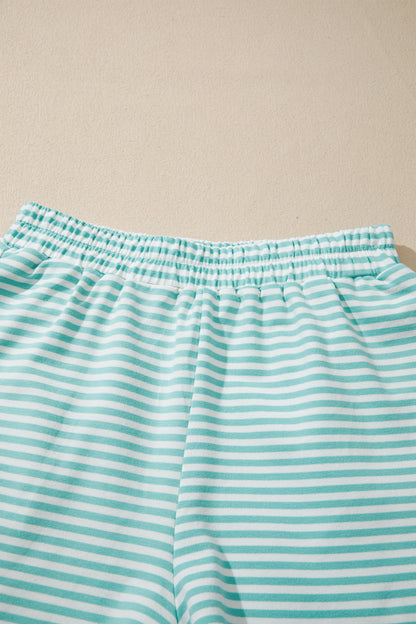 Casual Stripe 2 Piece Short Set Women Lounge Outfit
