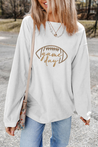 Game Day Oversized Ribbed Sweatshirt with Embroidery